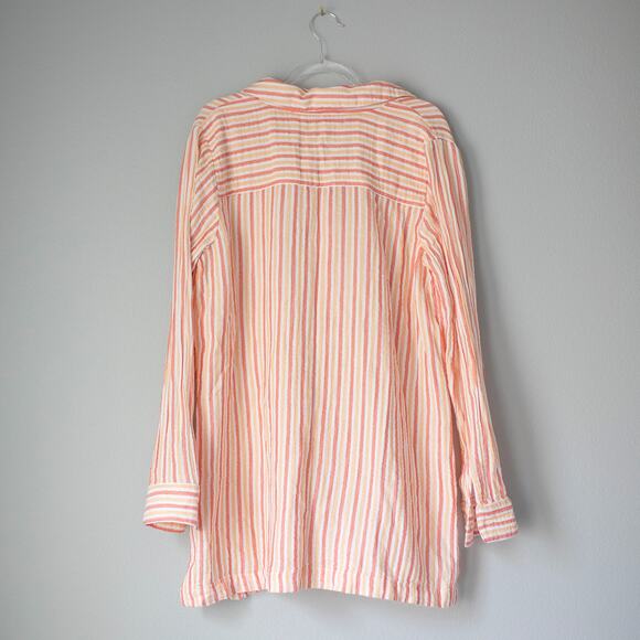 NWT Soft Surroundings Escambia Button-Up Pink Peach Stripe Cotton Tunic Shirt M - Picture 6 of 8